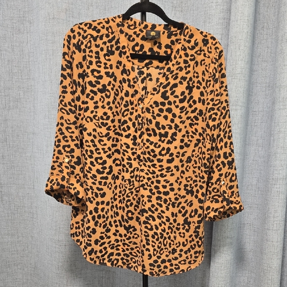 JM Collection Tops - JM Collection Brown,peach and Black Animal Cheetah Print Blouse V Neck Size Med